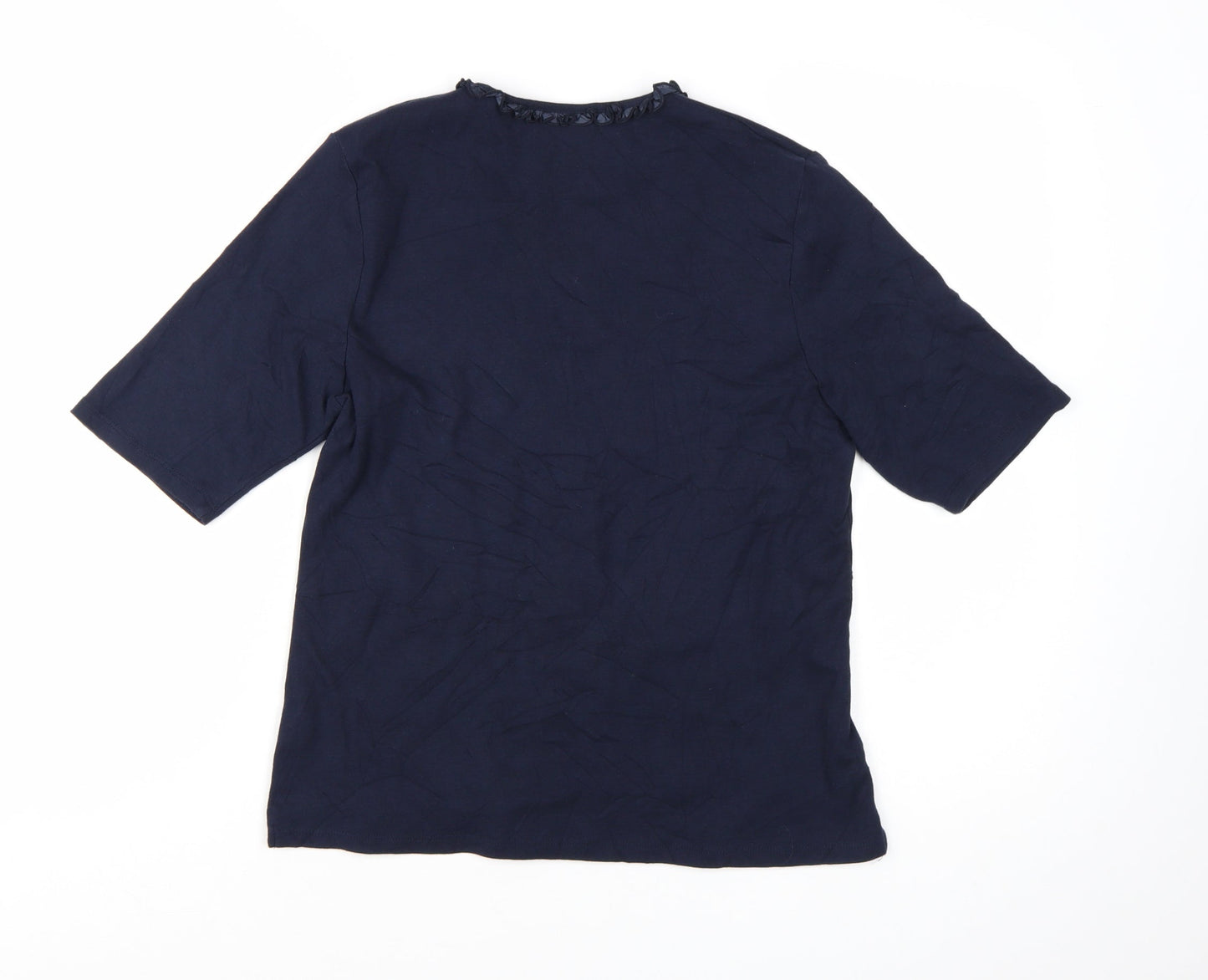 TIGI Women Blue Ruffle Trim Cotton Short Sleeve T-Shirt Size 10/12