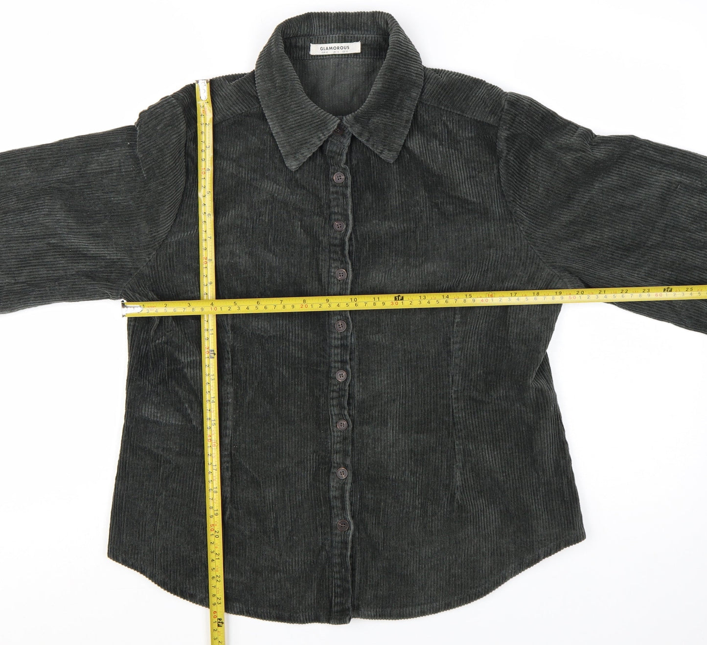 Glamorous Women's Black Corduroy Button-Up Shirt UK 14