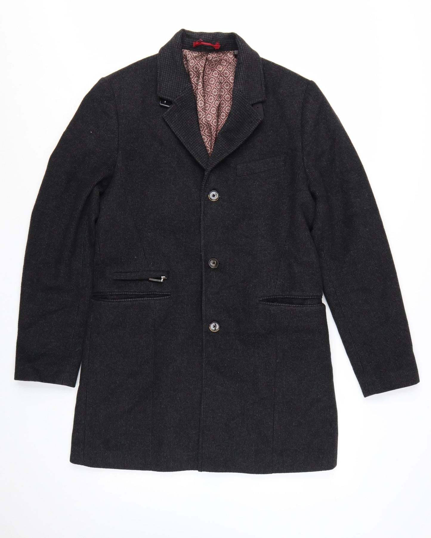 Ted Baker Men's Black Wool Cashmere Blend Mid-Length Overcoat Size M
