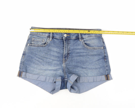 H&M Women Blue High Rise Denim Hot Pants Shorts Size 10