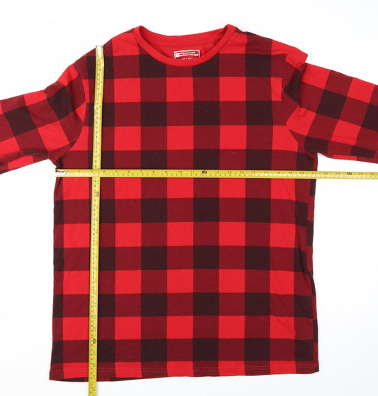 Mountain Warehouse Men's Red Check Long Sleeve Cotton Blend T-Shirt L