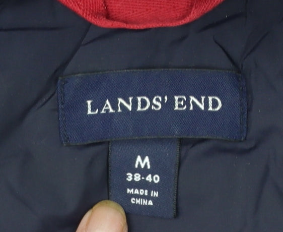 Lands' End Men's Blue Hooded Down Puffer Coat M 38in Winter Jacket