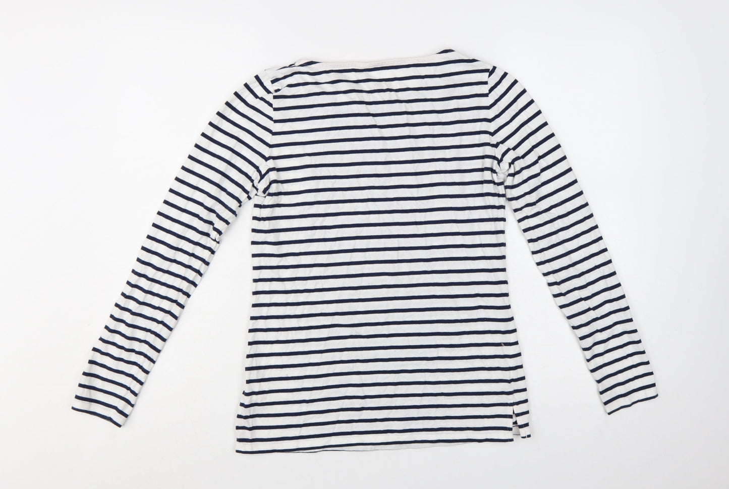 Boden Women's White Navy Striped Long Sleeve Christmas T-Shirt UK 10