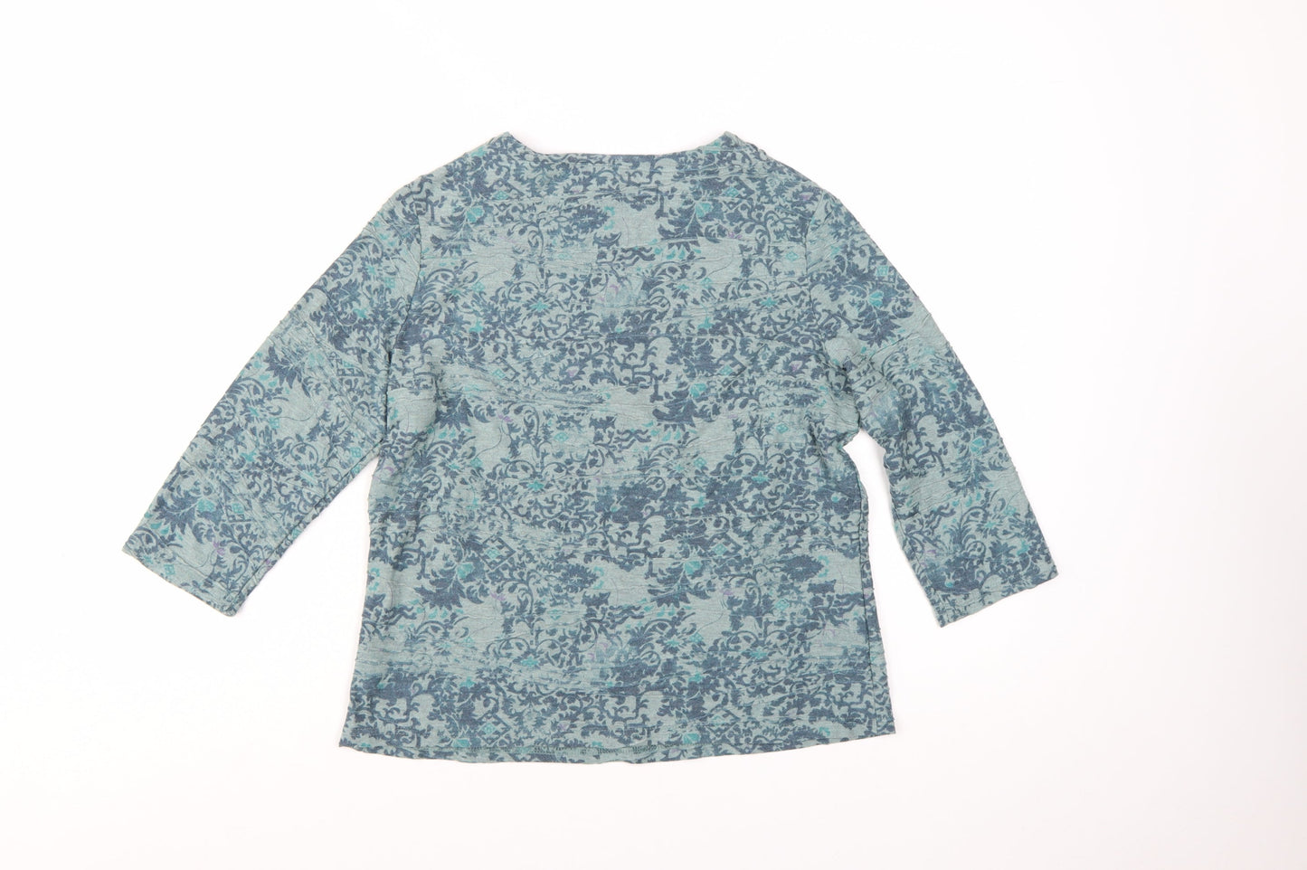 Honor Millburn Womens Blue Floral 3/4 Sleeve Cotton Blend T-Shirt Size 12