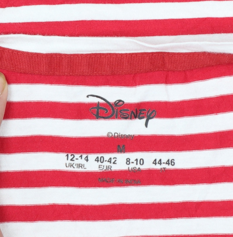 Disney Womens Red Striped Mickey Mouse Cotton T-Shirt Size M