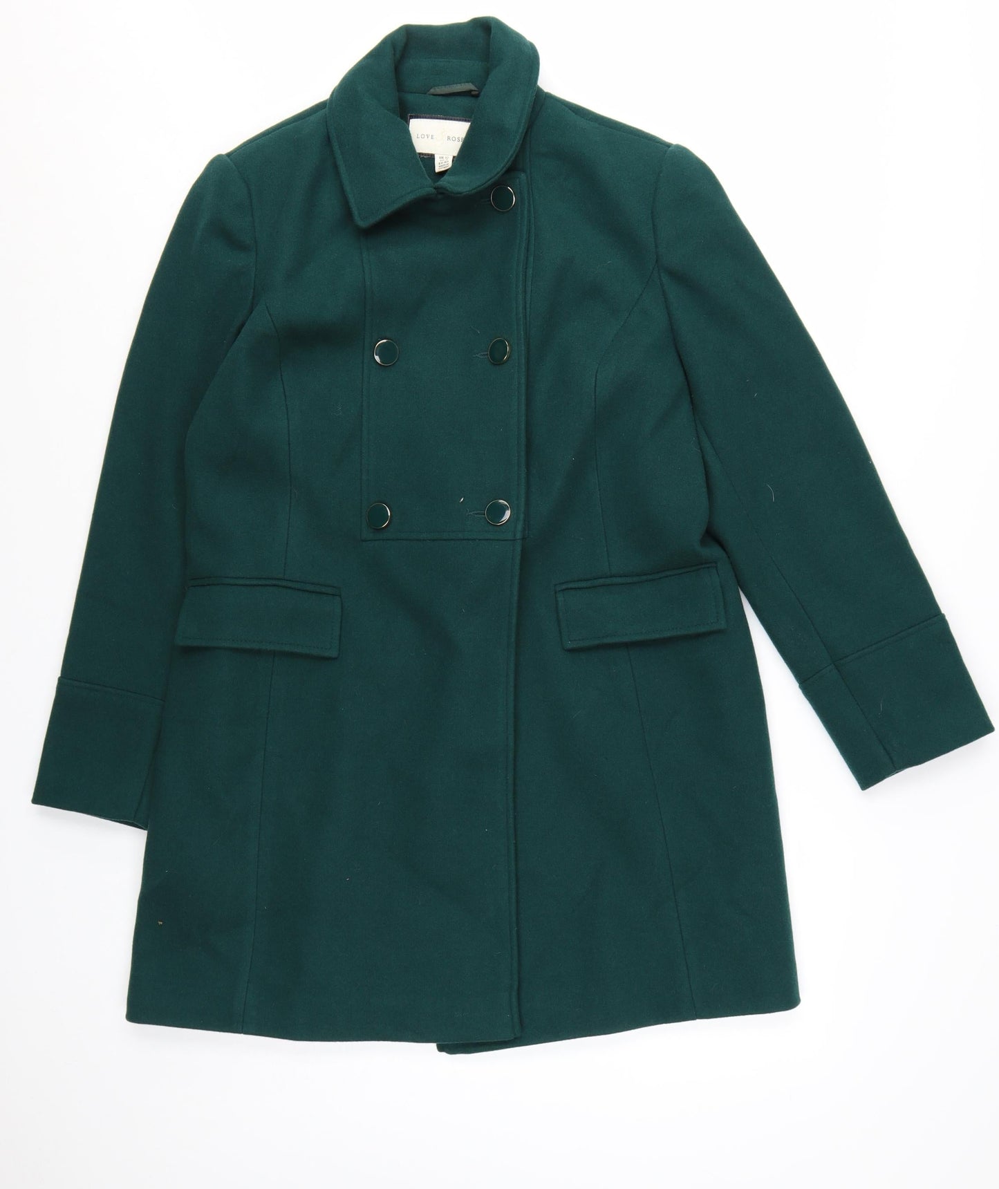 Love & Roses Women's Green Wool Blend Double-Breasted Pea Coat UK 12
