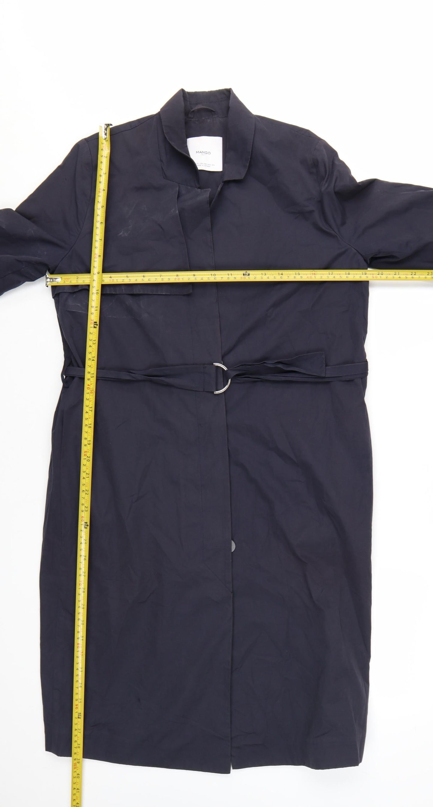 Mango Women's Blue Long Belted Trench Coat XS