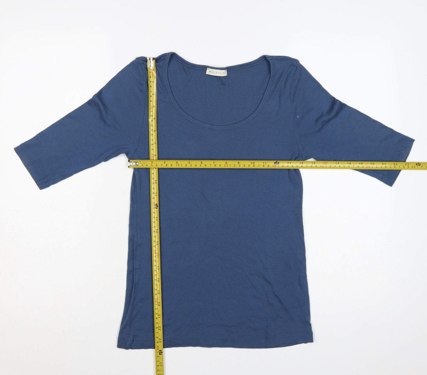 Whistles Women Blue 3/4 Sleeve Scoop Neck Cotton T-Shirt Size M