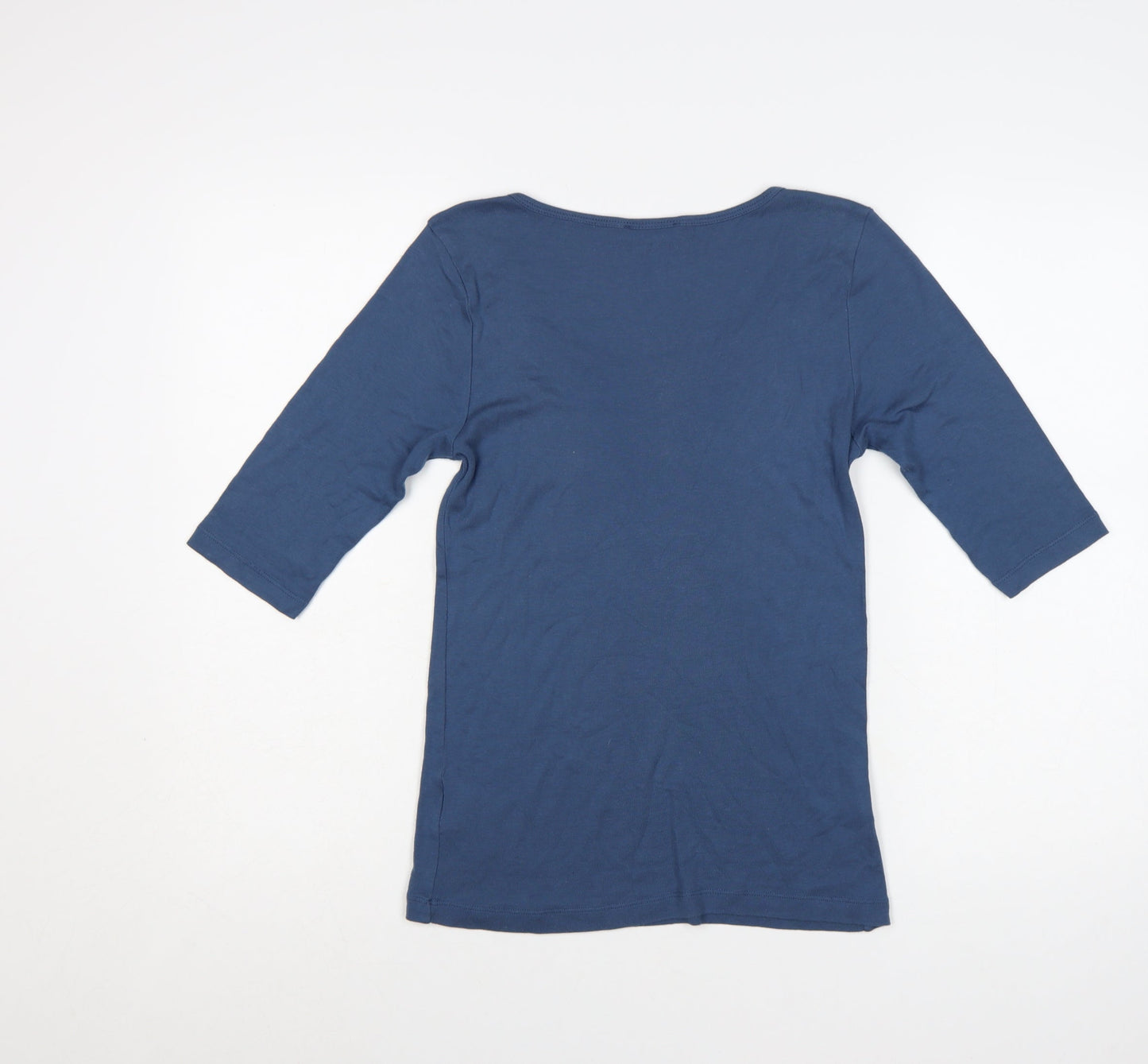 Whistles Women Blue 3/4 Sleeve Scoop Neck Cotton T-Shirt Size M