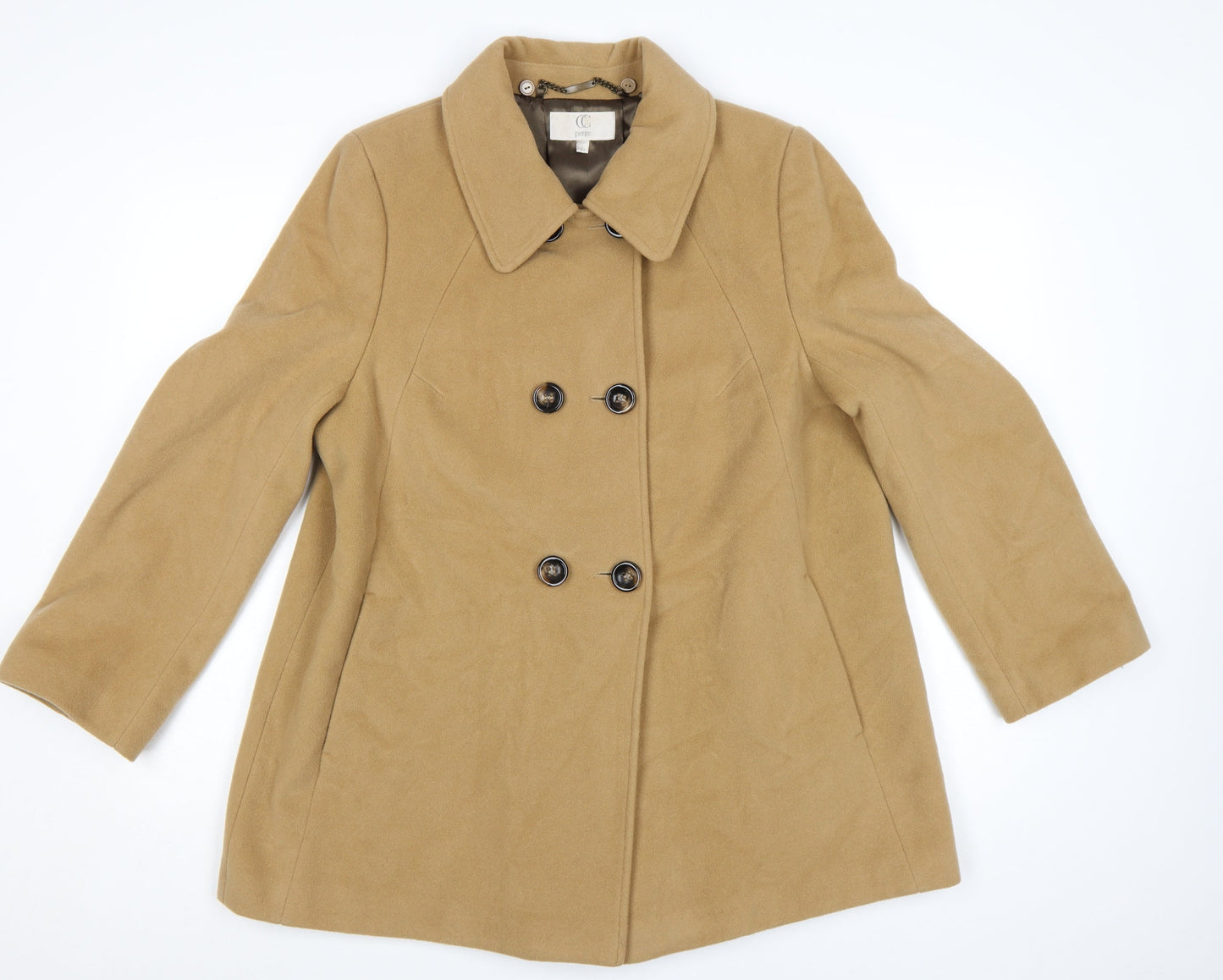CC Petite Women's Beige Wool Pea Coat Size 16 Mid-Length
