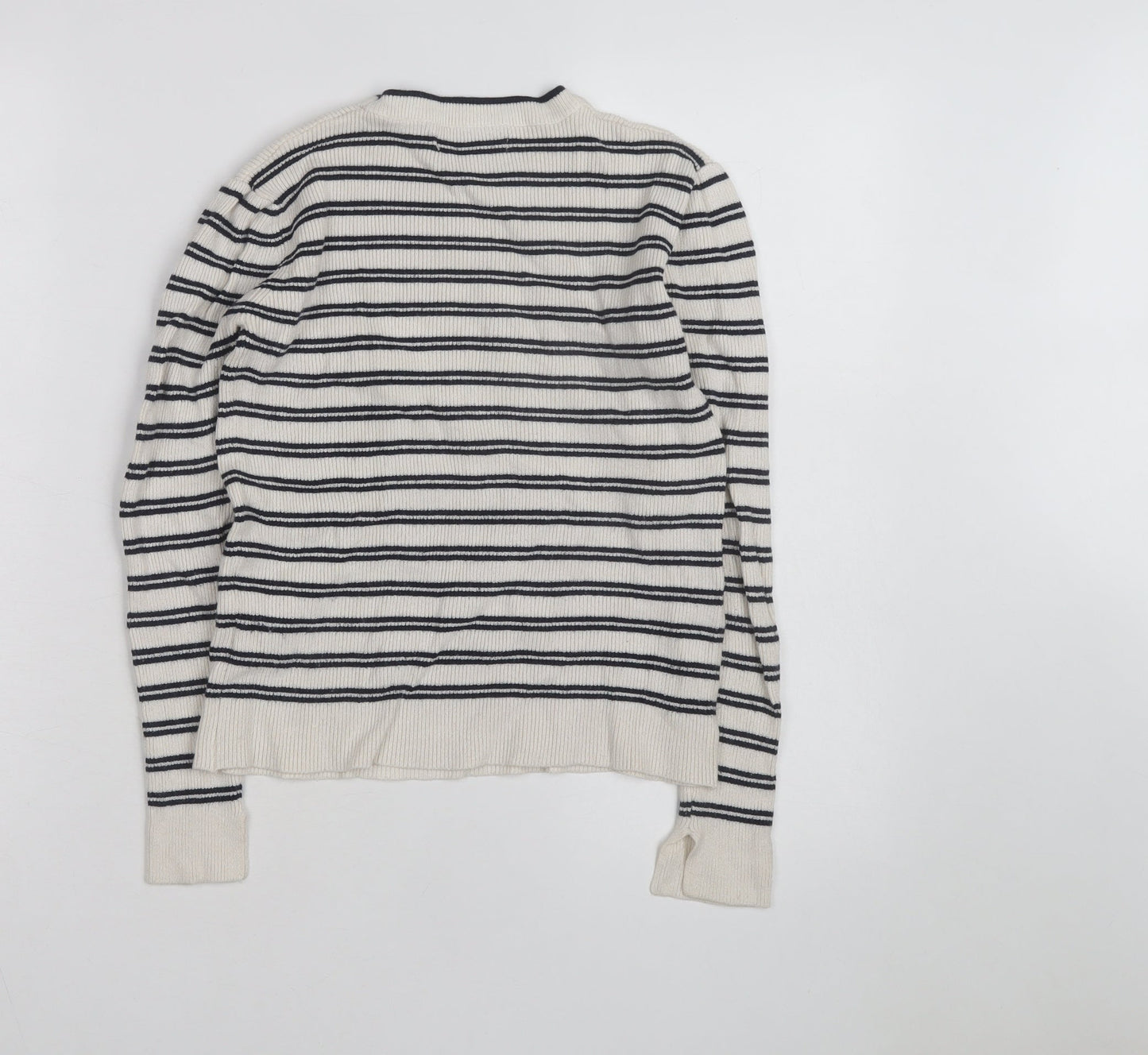 Pull & Bear Womens Ivory Black Striped Crew Neck Knit Jumper Size M