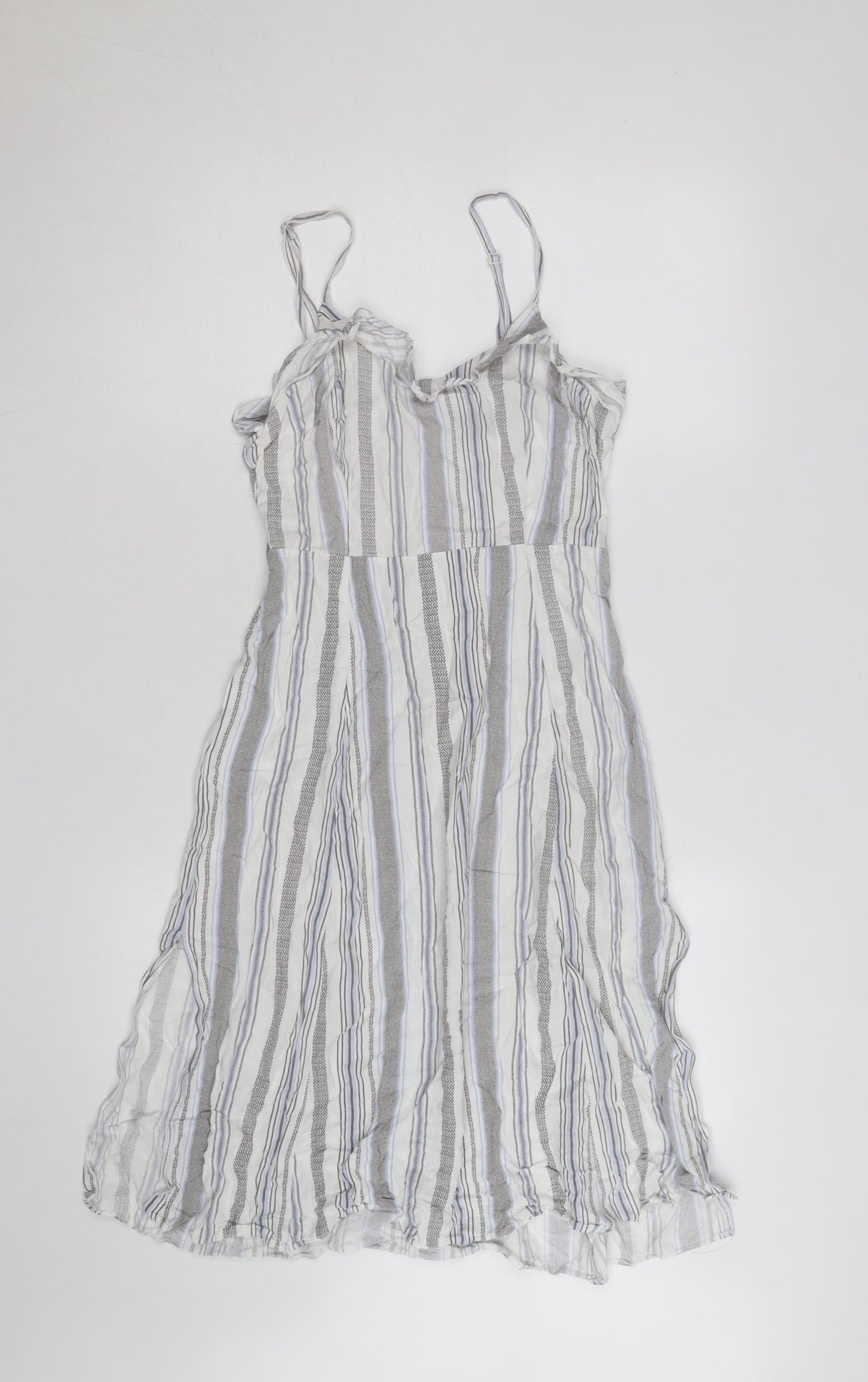 New Look Women’s Grey Striped Viscose Slip Dress Size 8