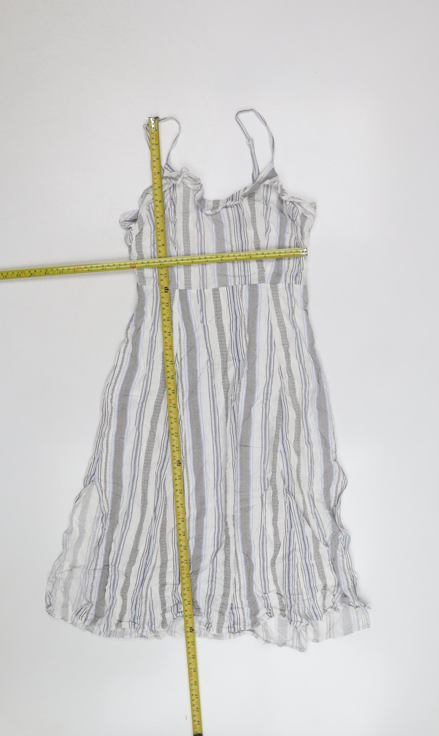 New Look Women’s Grey Striped Viscose Slip Dress Size 8
