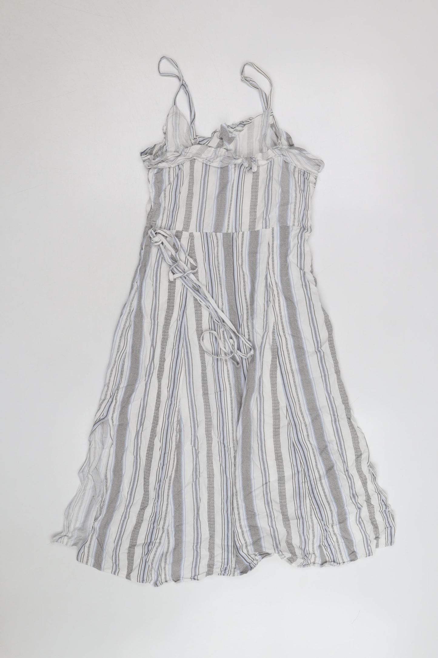 New Look Women’s Grey Striped Viscose Slip Dress Size 8