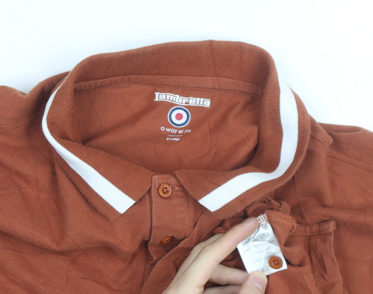 Lambretta Men's Brown XL Cotton Polo Shirt Retro Style