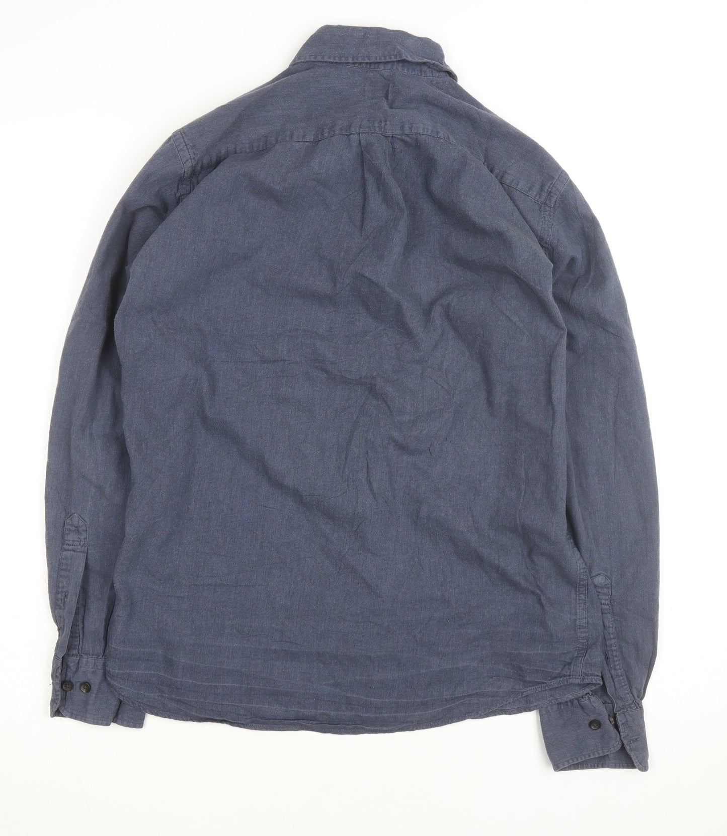 Uniqlo Men's Blue Linen Cotton Long Sleeve Button-Up Shirt S
