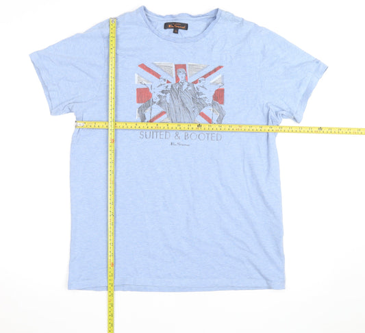 Ben Sherman Men's Blue Union Jack Graphic Crew Neck T-Shirt XL