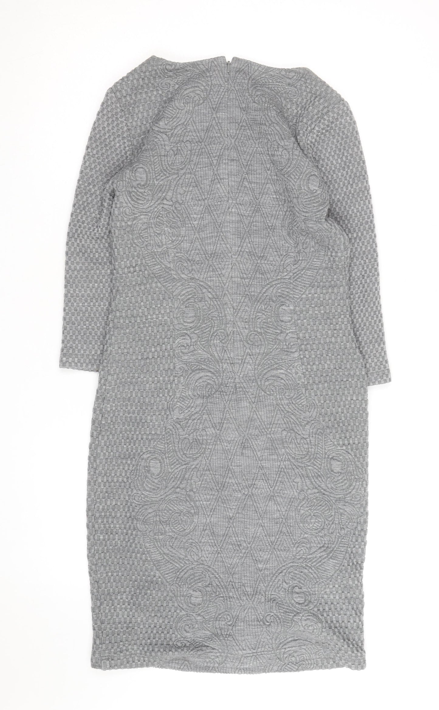 Laura Ashley Women’s Grey Jacquard Sheath Dress UK 12 Long Sleeve