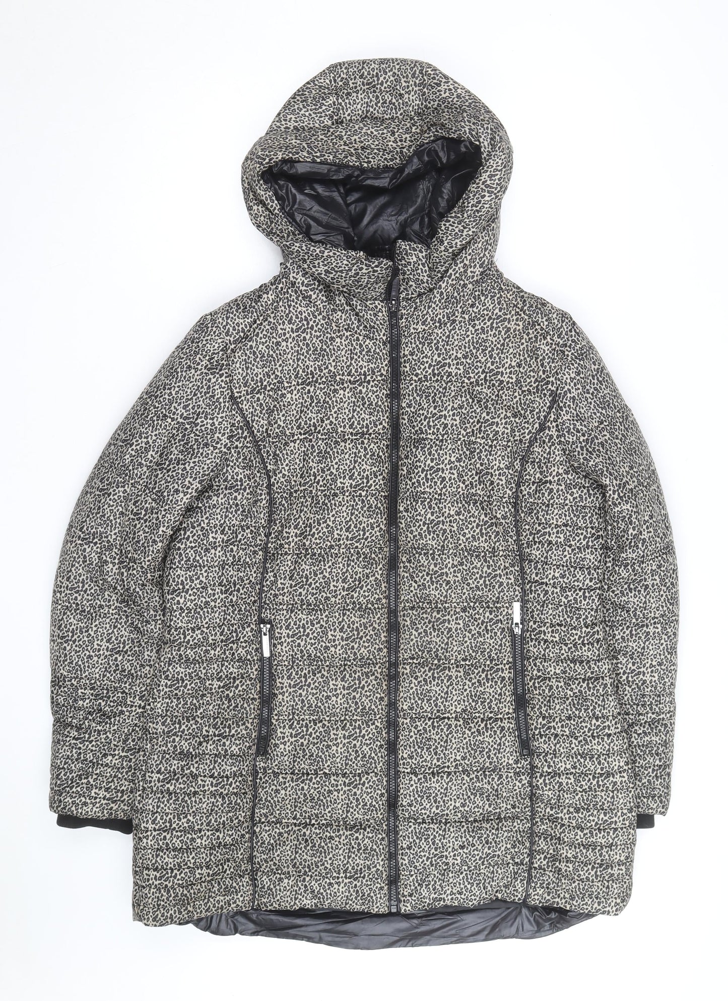 Centigrade Women's Grey Animal Print Hooded Puffer Jacket Size L