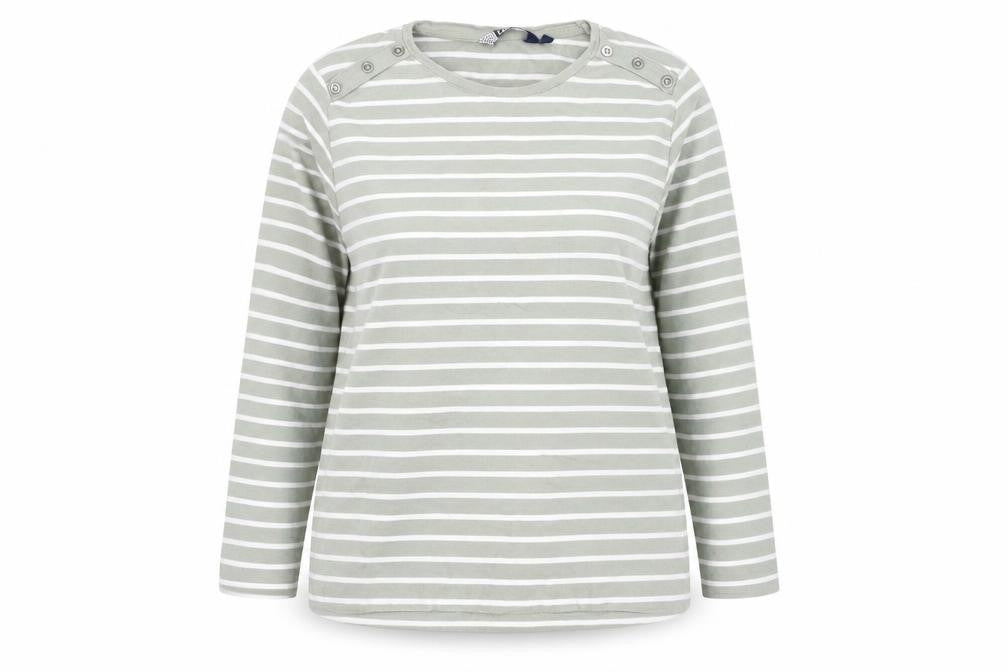 Wee Women’s Green White Striped Long Sleeve Cotton T-Shirt Size 18-20