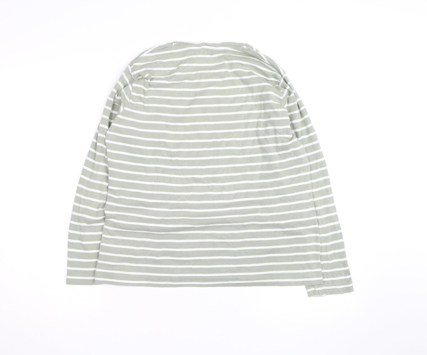 Wee Women’s Green White Striped Long Sleeve Cotton T-Shirt Size 18-20