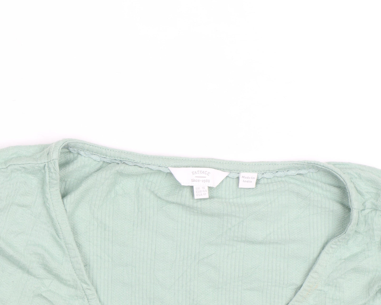 FatFace Women Green Short Sleeve Button-Up Cotton Top Size 16
