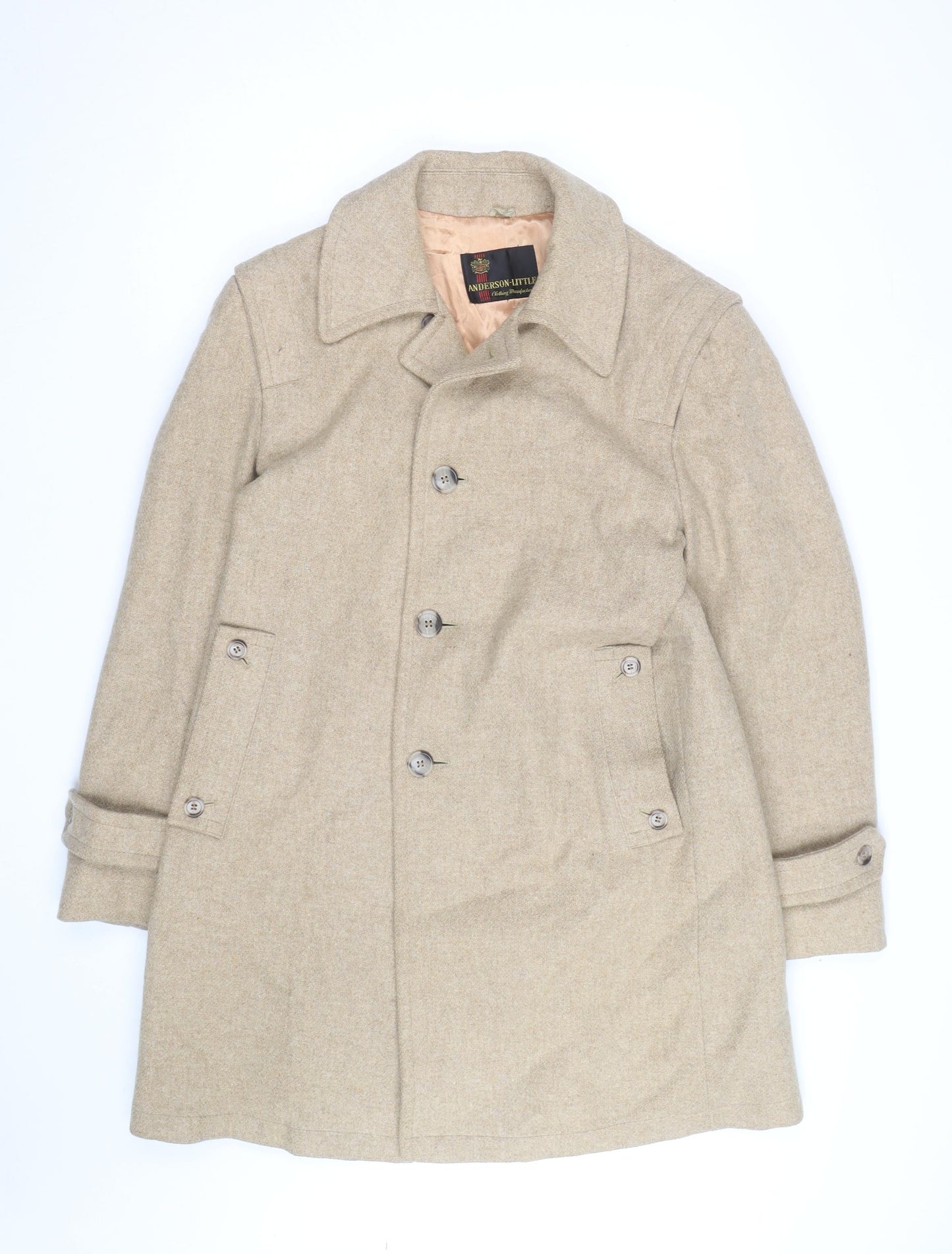 Anderson Little Men's Beige Wool Overcoat Size 38 Classic Mid-Length