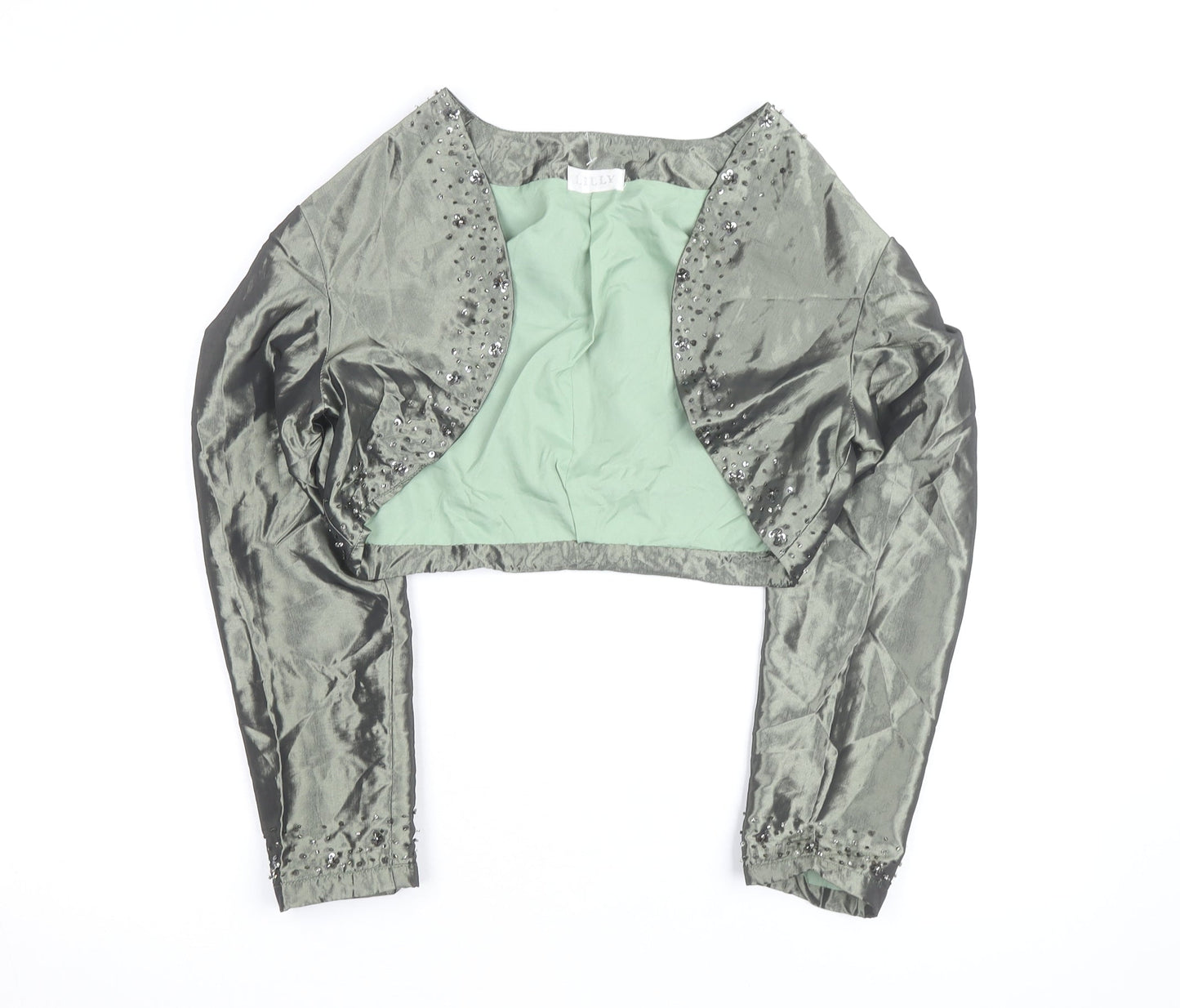 Lilly Women's Green Beaded Silk Cropped Bolero Jacket Size 10