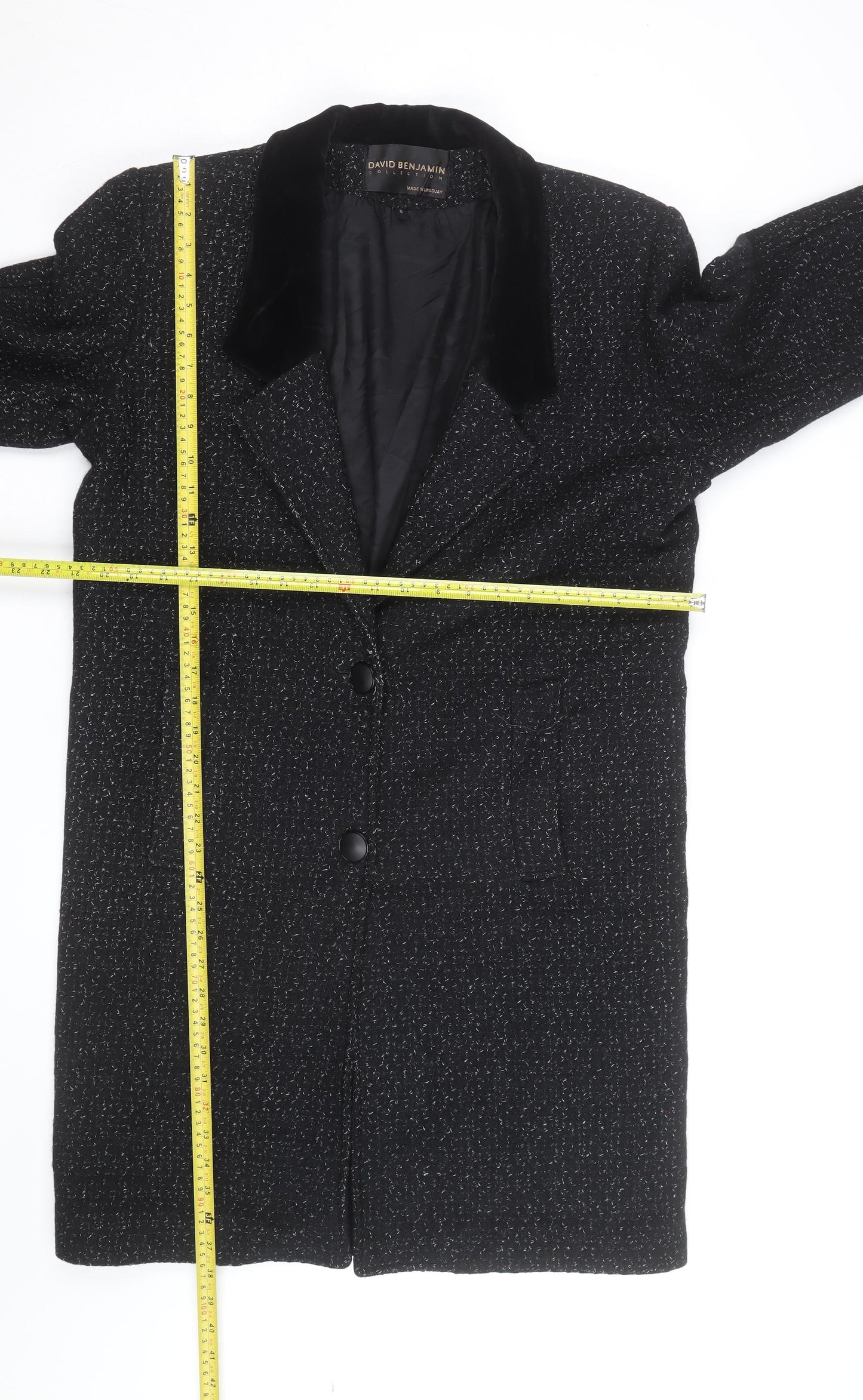 David Benjamin Womens Black Wool Tweed Long Overcoat Size S