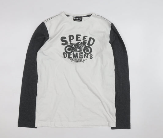 Barbour Boys White Long Sleeve Graphic Motorcycle T-Shirt Size 2XL