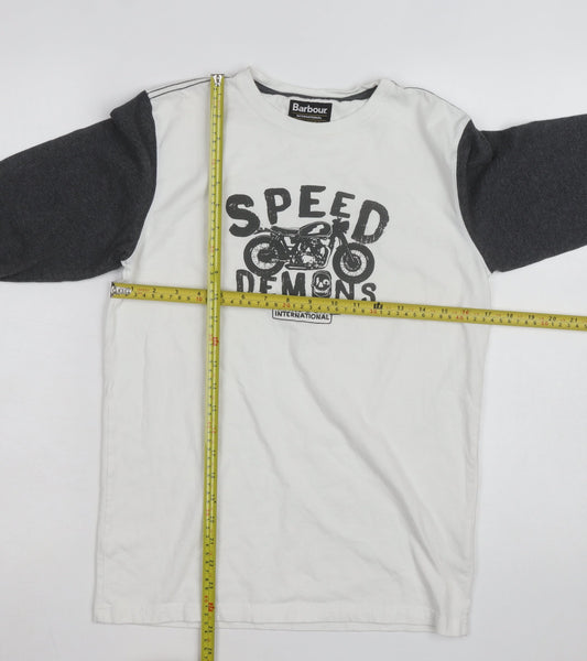 Barbour Boys White Long Sleeve Graphic Motorcycle T-Shirt Size 2XL