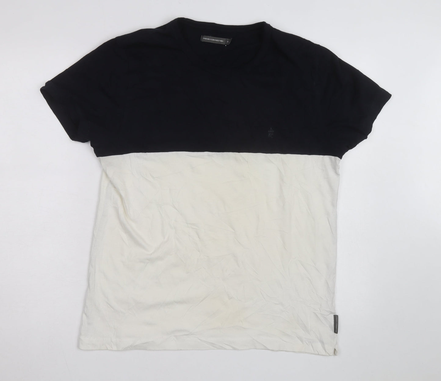 French Connection Men's Black & White XL Colourblock Crew Neck T-Shirt