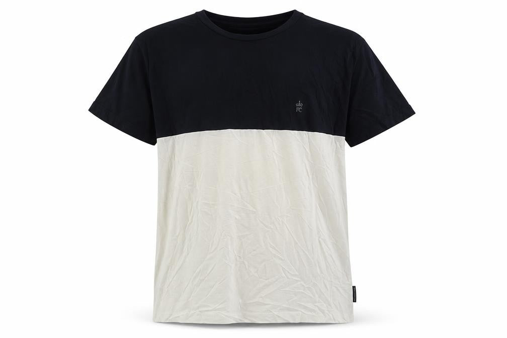 Front view of French Connection Men's Black & White XL Colourblock Crew Neck T-Shirt