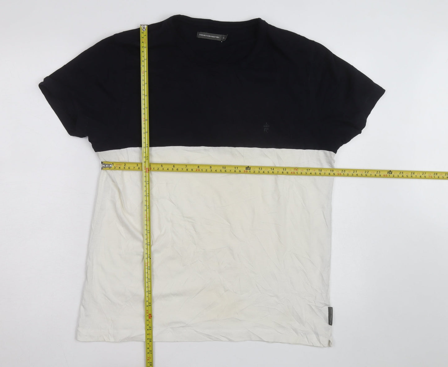 French Connection Men's Black & White XL Colourblock Crew Neck T-Shirt