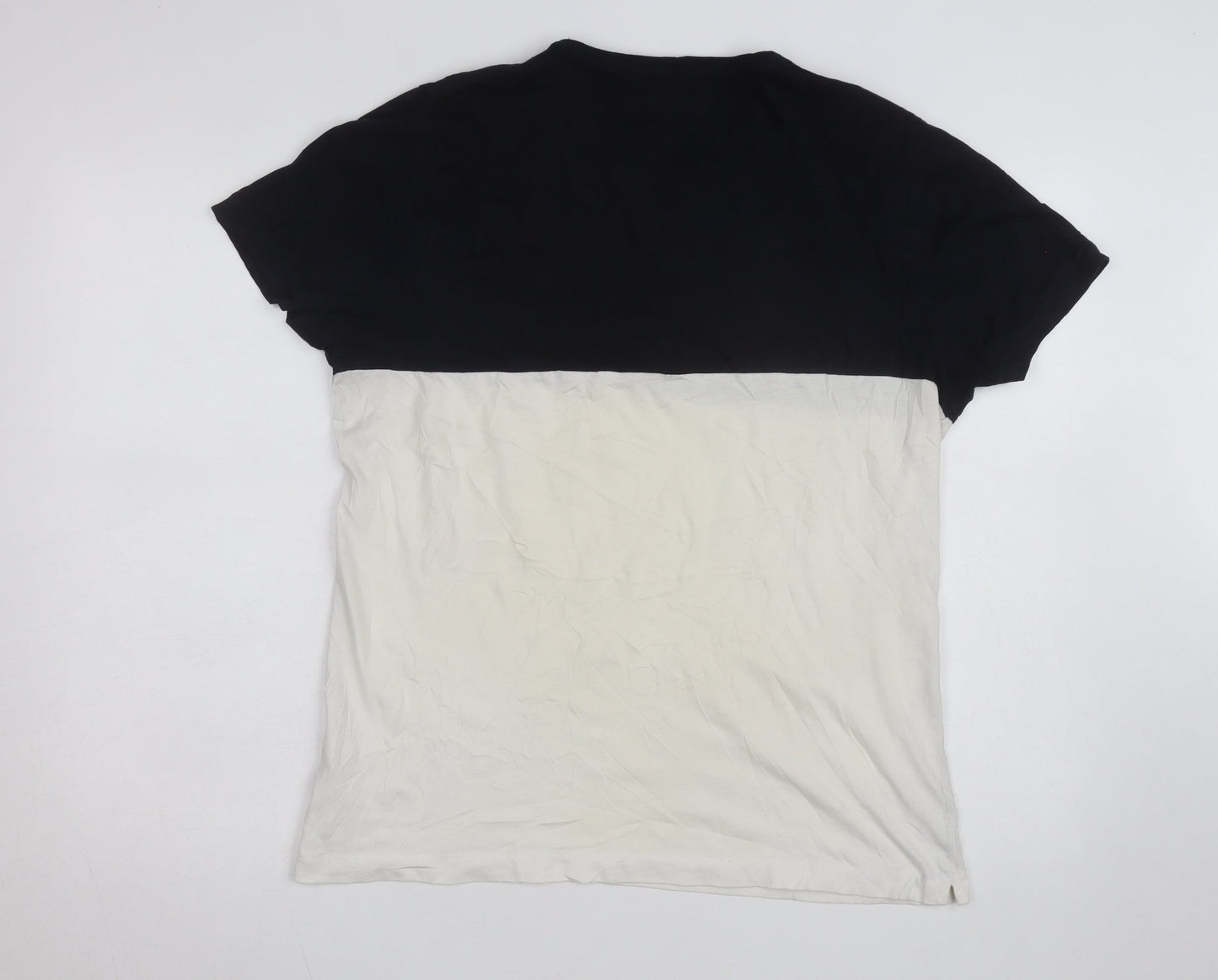 French Connection Men's Black & White XL Colourblock Crew Neck T-Shirt