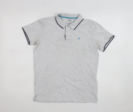 Tom Tailor Men's Grey Cotton Short Sleeve Polo Shirt Size S