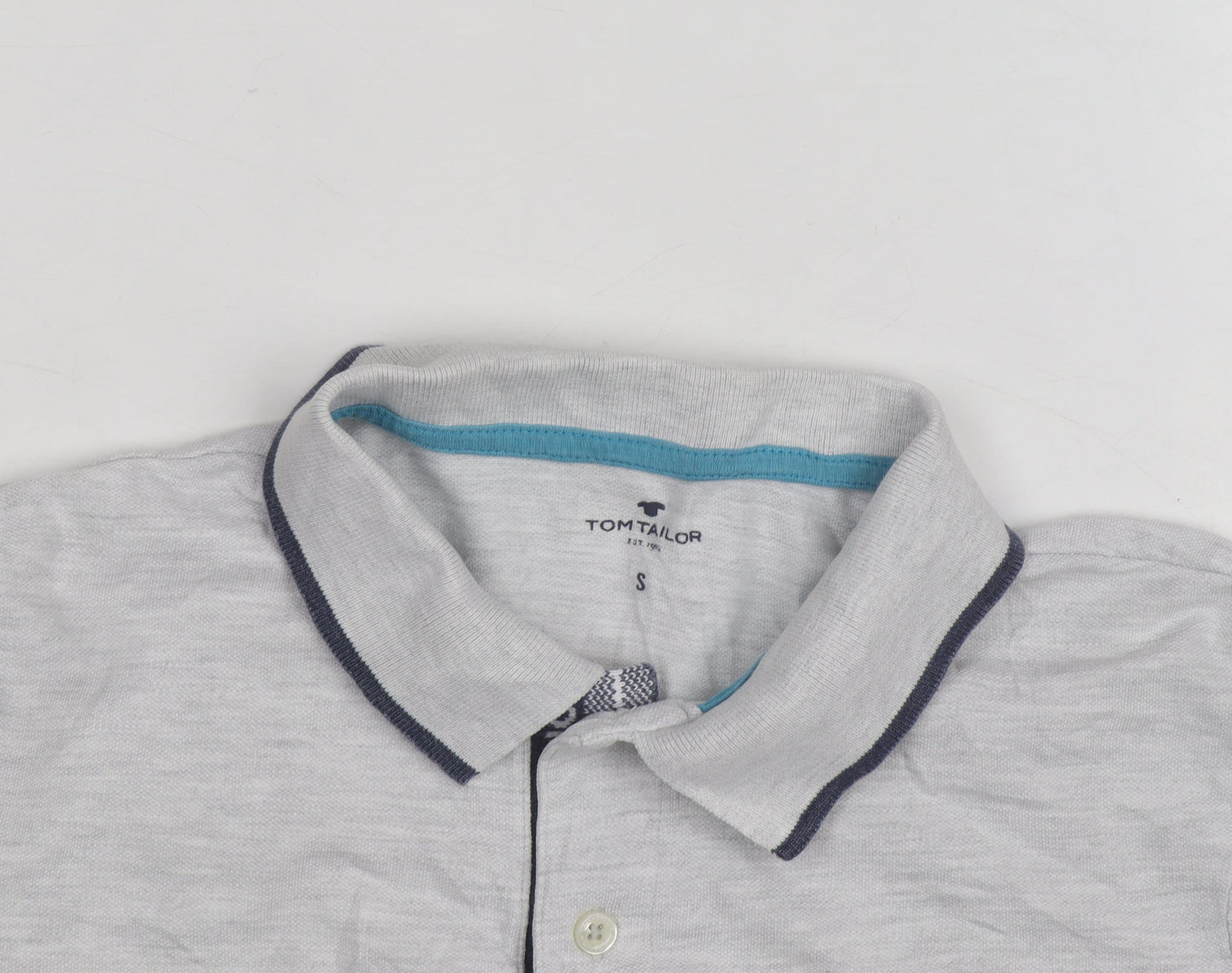 Tom Tailor Men's Grey Cotton Short Sleeve Polo Shirt Size S