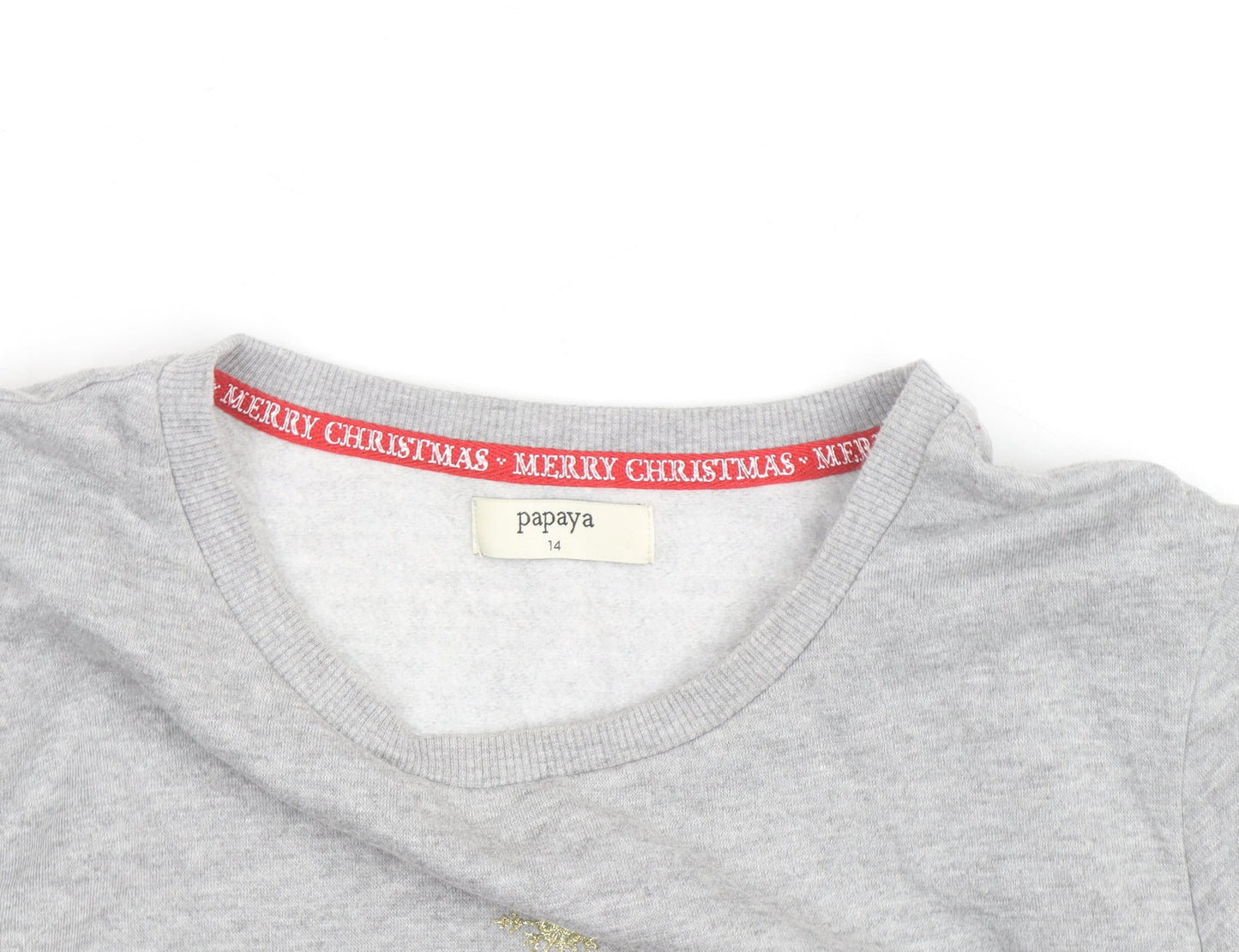 Papaya Unisex Grey Christmas Cat Graphic Sweatshirt Size 14