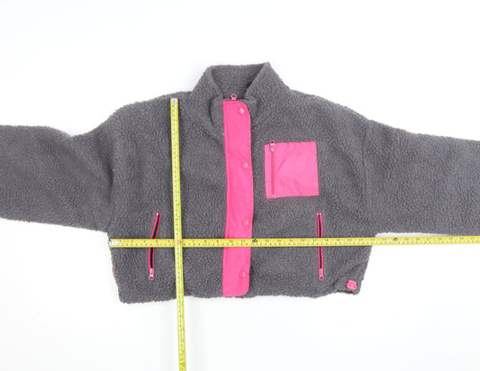 Boohoo Women's Grey Fleece Cropped Zip Jacket Size 16