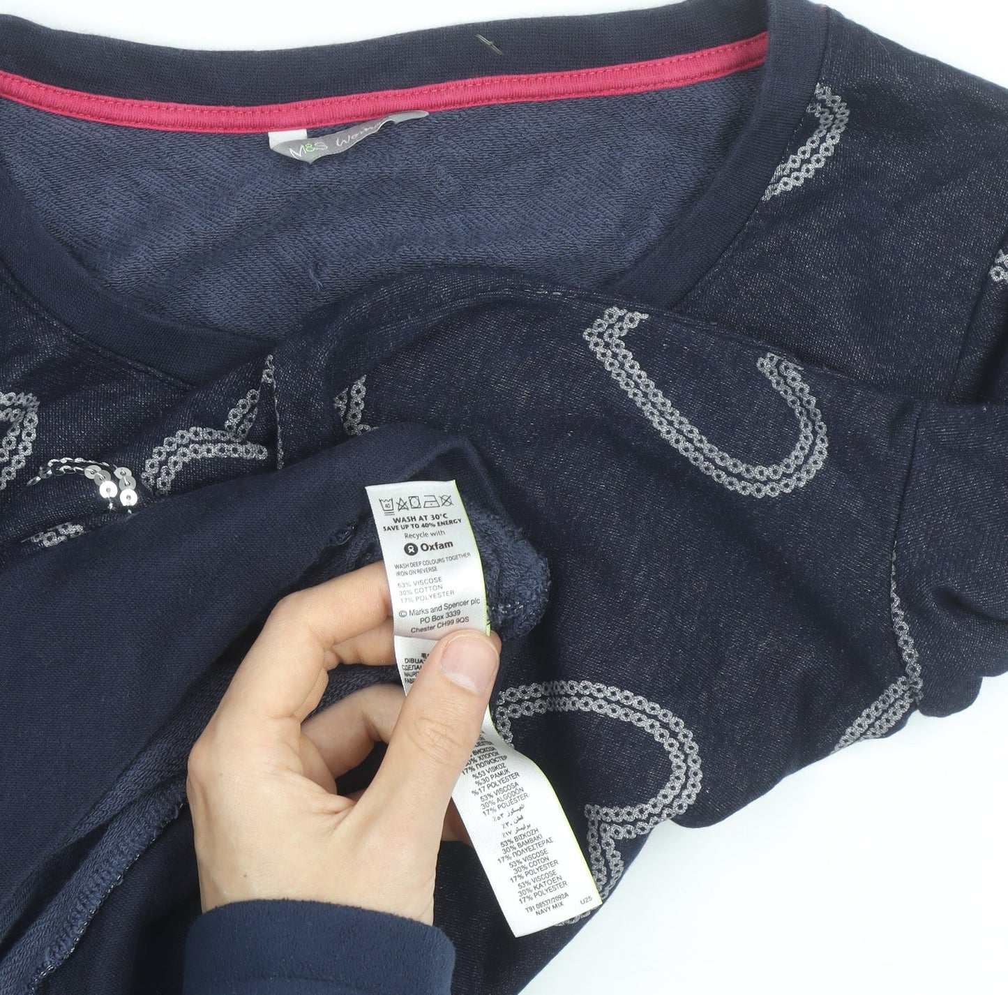 Marks and Spencer Women Blue Sequin Heart Long Sleeve Pullover Jumper Size 16