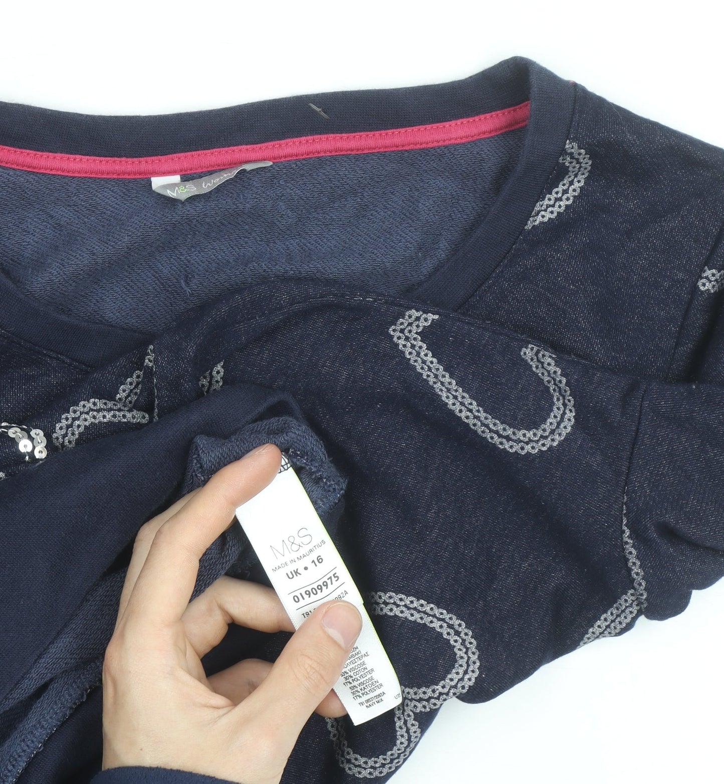 Marks and Spencer Women Blue Sequin Heart Long Sleeve Pullover Jumper Size 16