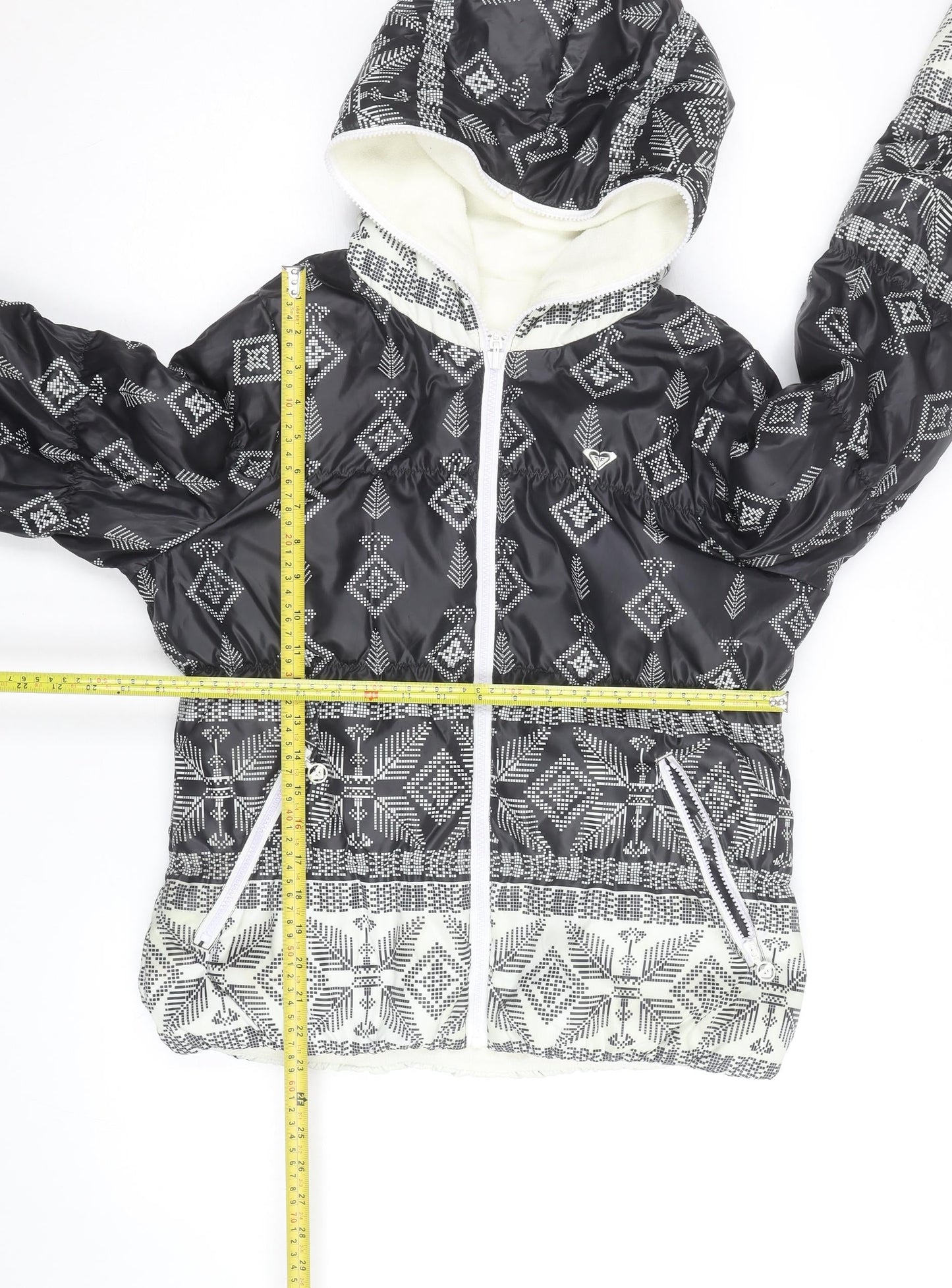 Roxy Women’s Black Geometric Hooded Puffer Jacket Size L