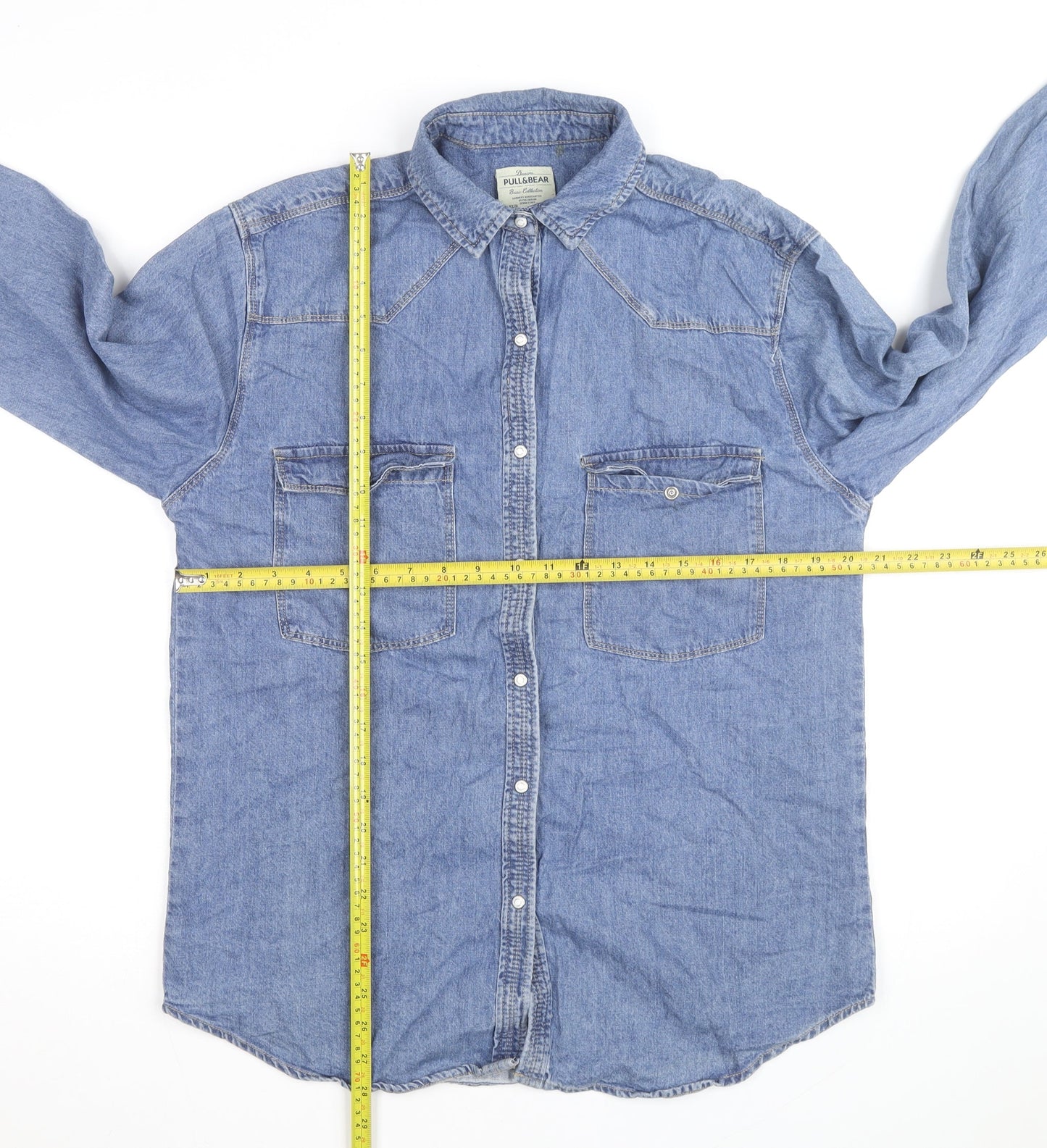 Pull & Bear Men's Blue Denim Basic Jacket Size M Cotton Casual