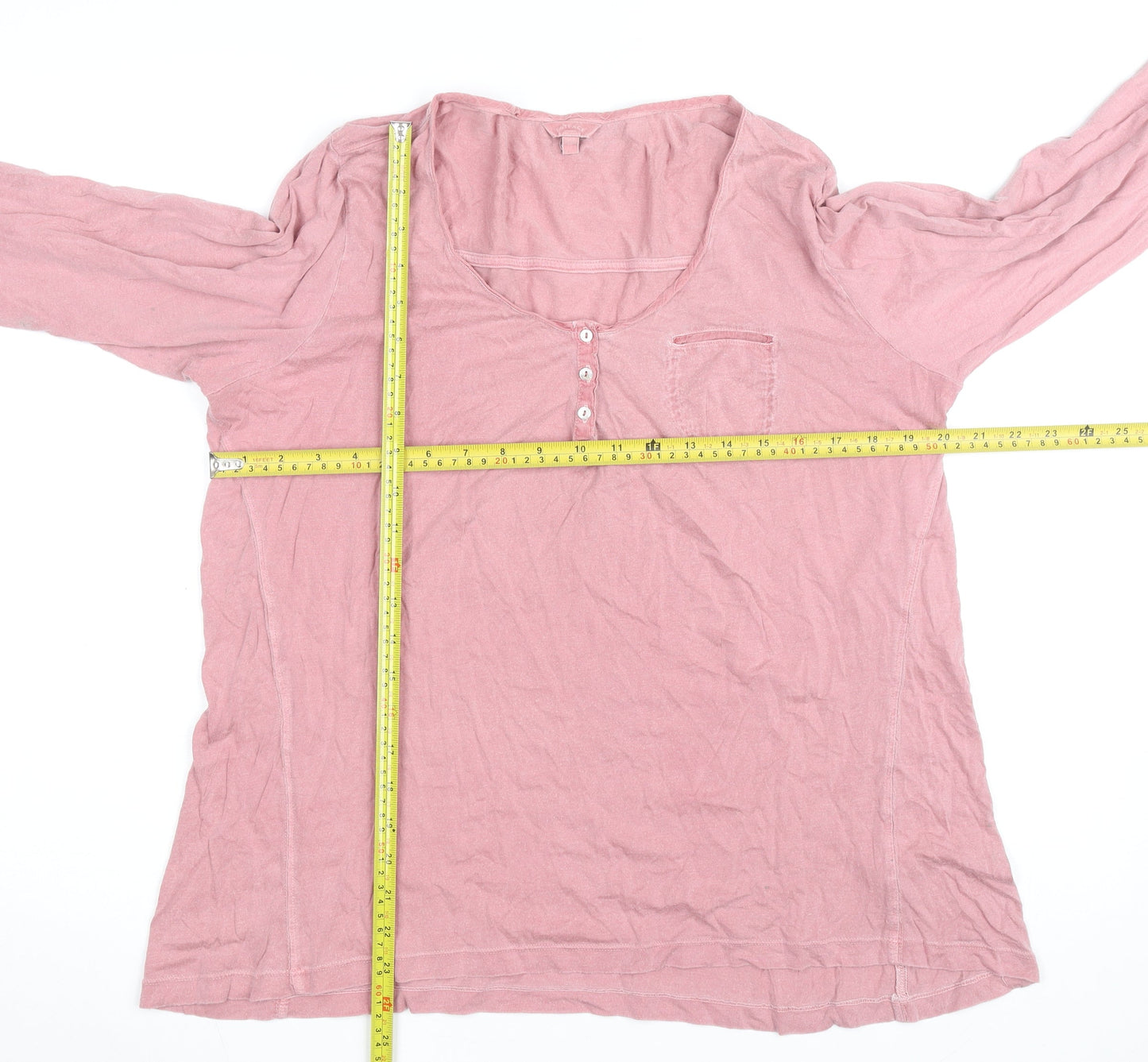 FatFace Women's Pink Long Sleeve Henley T-Shirt Size 12