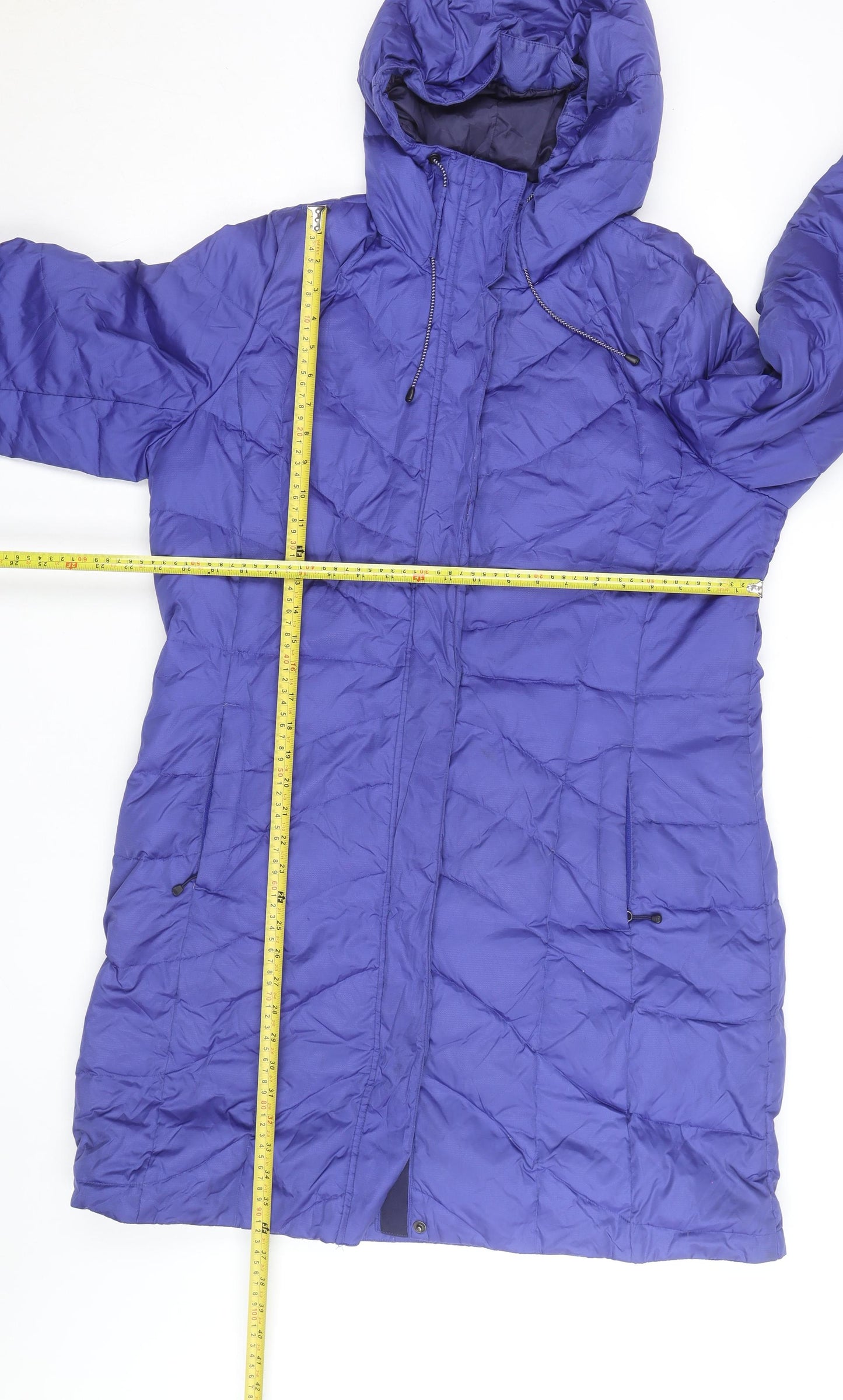 Lands' End Women's Blue Long Puffer Coat Size L Hooded Warm Winter Jacket