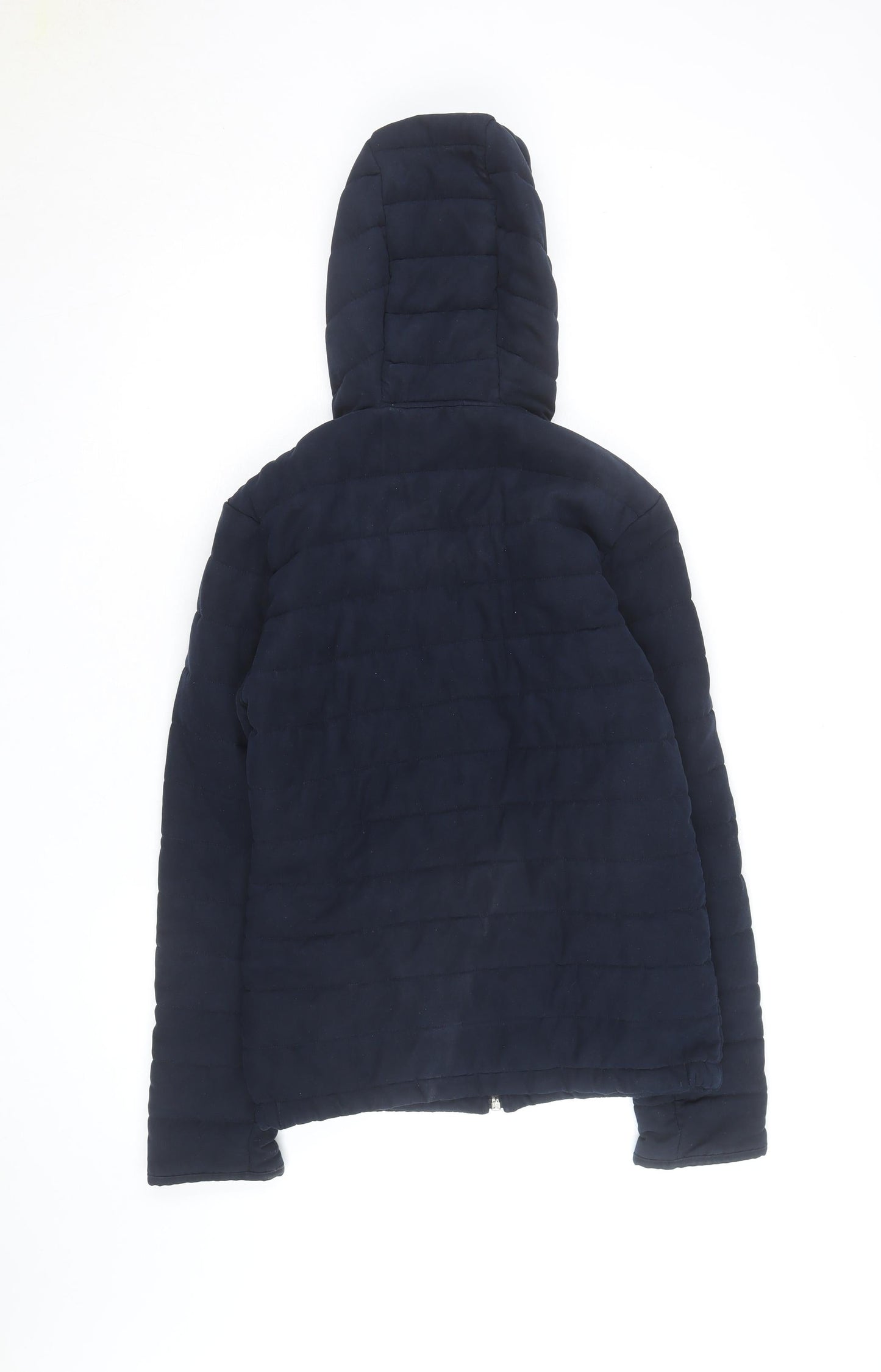 Zara Man Blue Hooded Puffer Jacket Men's M Casual Winter Full Zip