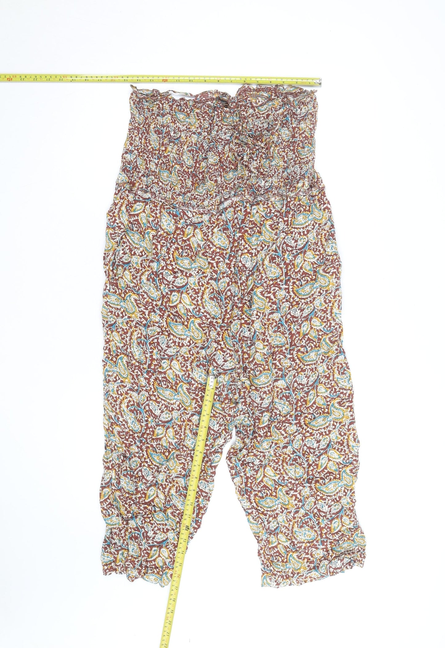 FatFace Womens Brown Paisley Harem Trousers Size 10 Elastic Waist