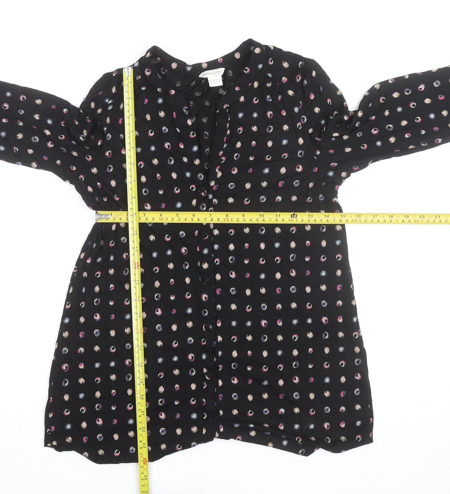Monsoon Women’s Black Polka Dot Long Sleeve Tunic Blouse Size 12