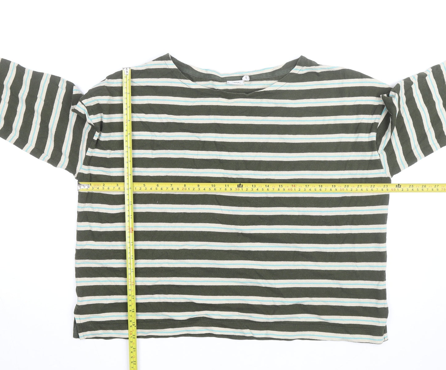 TOAST Women's Green Striped Long Sleeve Cotton Jersey T-Shirt L