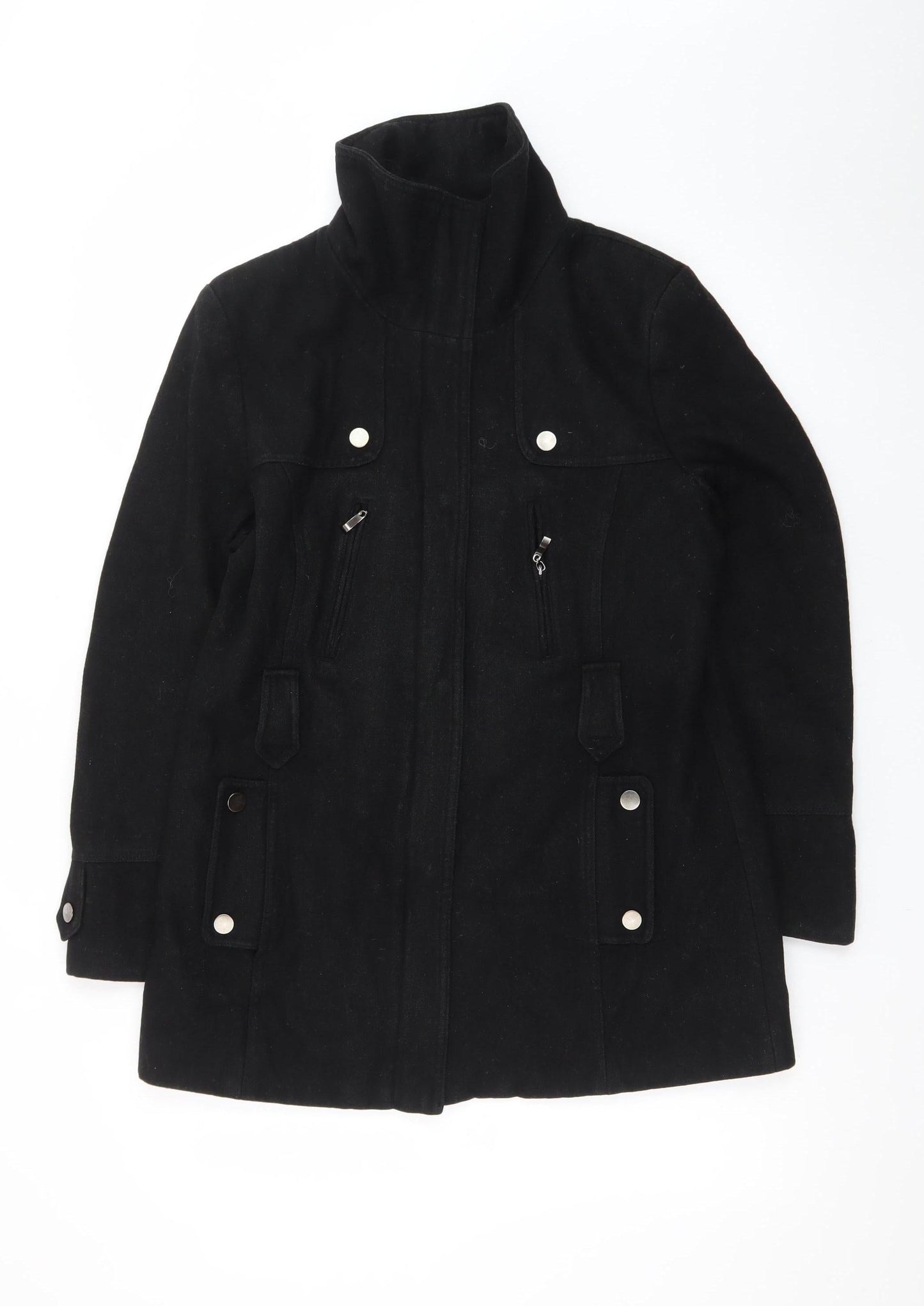 Canda Women’s Black Wool Blend Mid-Length Overcoat Size 12